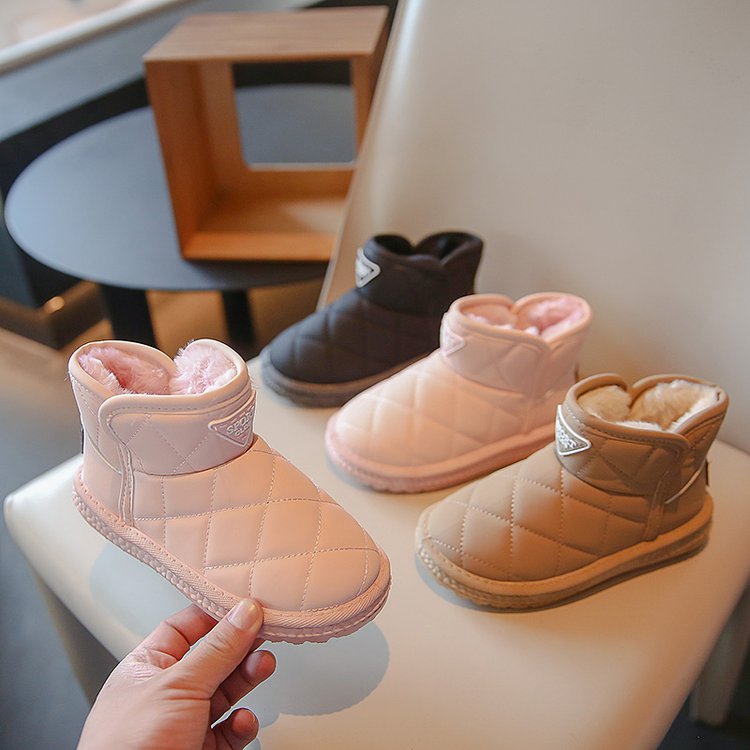 男童雪地靴冬季2024新款儿童大棉鞋加绒加厚冬靴防水皮面女童棉靴