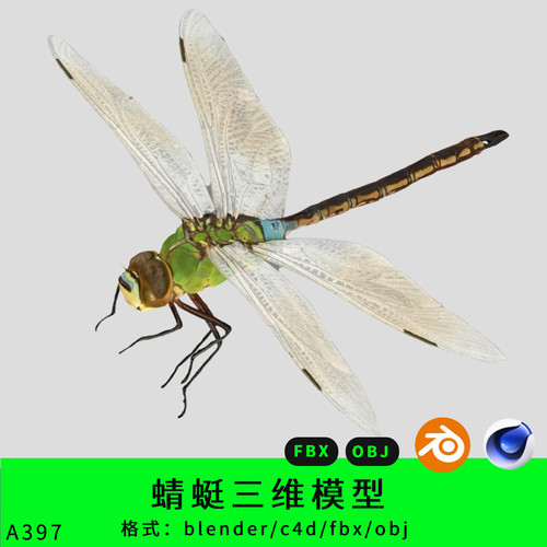 蜻蜓三维模型3d素材blender/c4d/fbx/obj写实昆虫飞虫MAYA/MAX