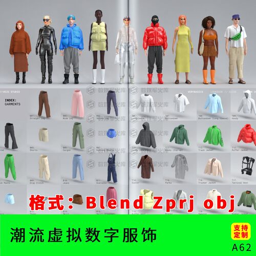 Blend Zprj obj潮流虚拟数字服饰外套衣帽模特3D模型材质设计素材