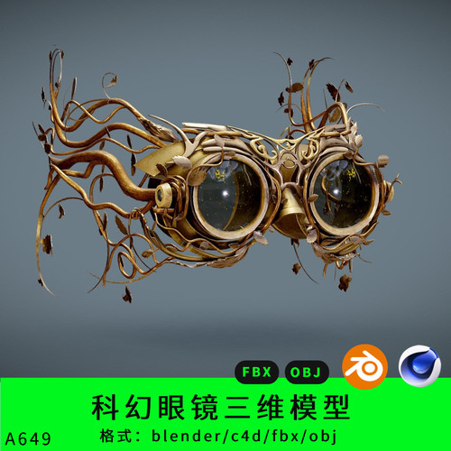 异形眼镜三维模型3d素材blender/c4d/fbx/obj科幻奇异艺术眼镜
