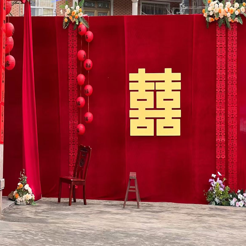 平面背景拼接金丝绒酒红色婚庆布