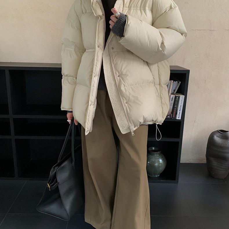 休闲白鸭绒中长款连帽保暖羽绒服