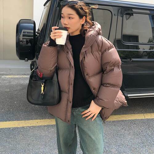 保暖白鸭绒连帽BLUEPOPS羽绒服女