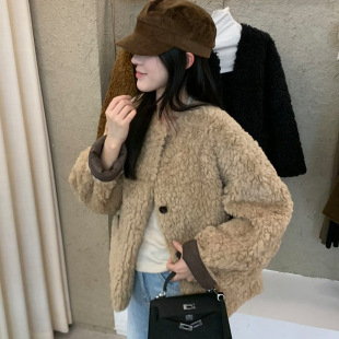 皮毛一体开衫 羊羔毛外套休闲短款 派bluepops2025冬两面穿 元