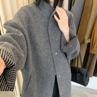 全羊毛拼接立领外套廓型毛呢大衣 新款 元 派bluepops2025冬季