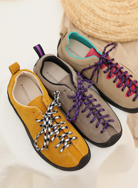 TOMBOR原创25春新厚底系带拼接撞色手工头层牛皮百搭日系登山鞋女