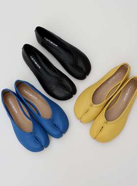 TOMBOR通宝新皮头层牛皮猪蹄鞋春季平底分趾鞋低跟女单鞋opel同款