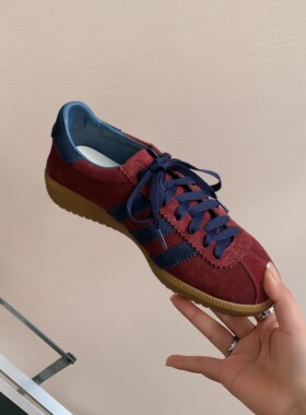 TOMBOR新三条杠复古反绒真皮德训鞋女新款厚底阿甘鞋运动休闲板鞋