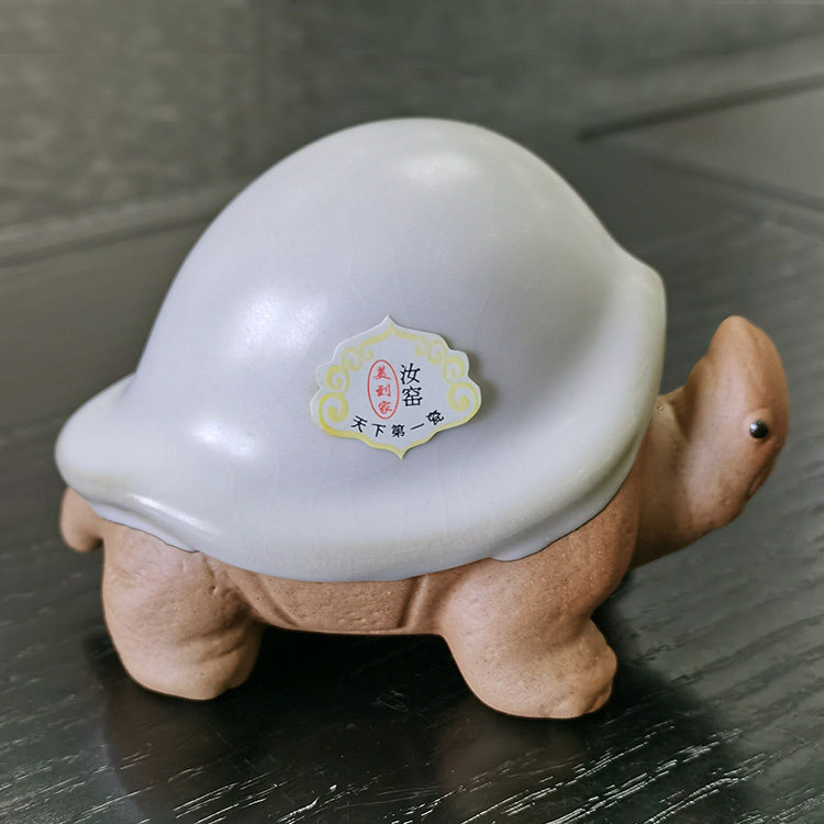 源于台湾美到家汝窑摆件 手工 长寿龟粉青天青可开片茶宠年底