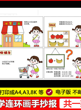 二年级数学乘法连环画手抄报四宫格漫画看图列算式小报线稿电子版