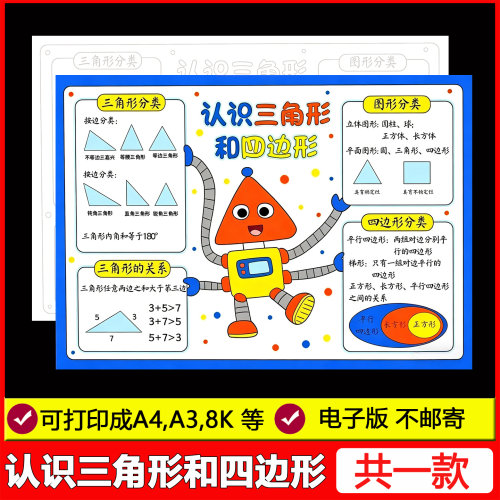 认识三角形和四边形思维导图手抄报北师大四年级数学下册第二单元