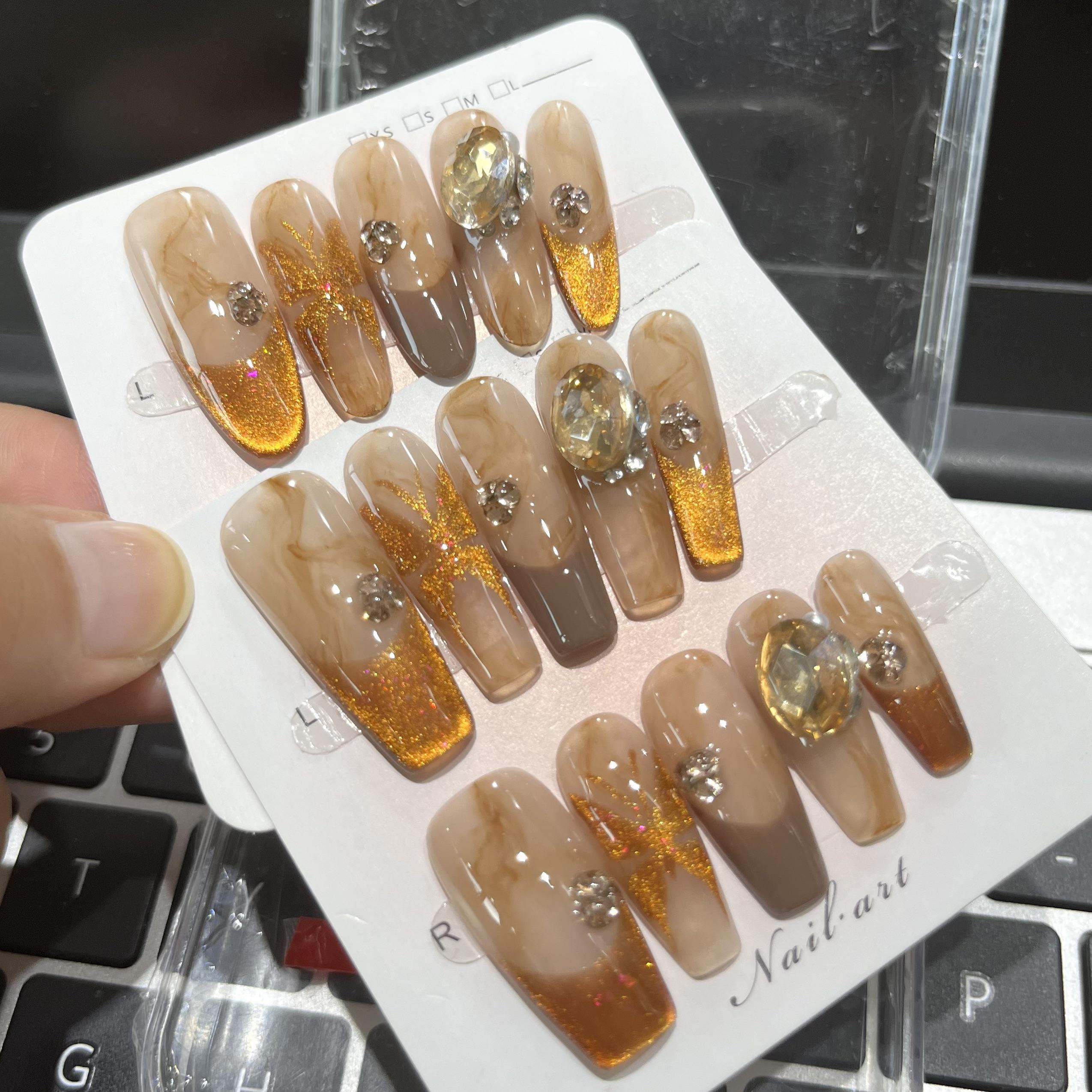 美拉德蝴蝶 |手绘猫眼蝴蝶纯手工光疗穿戴甲显白美拉德色系穿戴甲