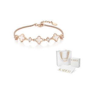 母贝S925银手链 幸运草造型手工镶嵌珍珠 卡蒂罗KADER 四叶草情缘