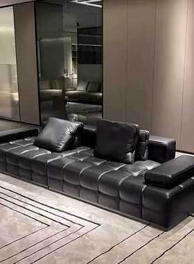 意式轻奢劳伦斯沙发直排高端头层牛皮真皮黑色模块组合全牛皮沙发