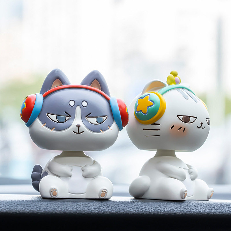 土豆猫点头小摆件车载摇头中控台