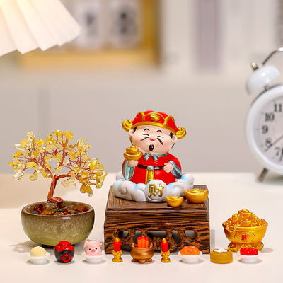 水晶发财树摆件摇钱树财神爷妈祖