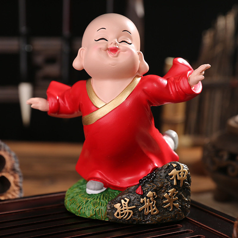 加油小和尚禅意桌面励志摆件礼品