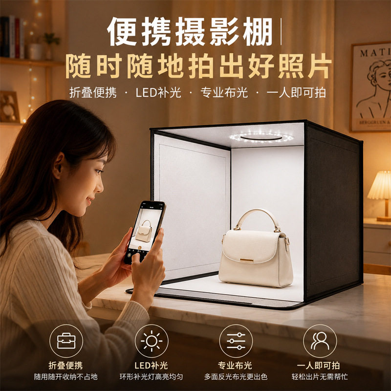电商专供摄影棚40小型拍照灯箱静物拍摄背景板纸折叠影棚道具摆件