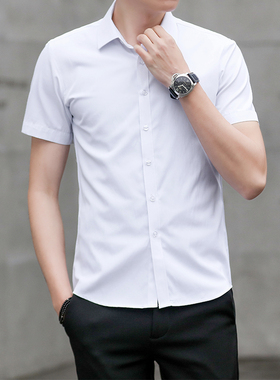 公务员面试服装男士上班教资正装白色工装研究生衣服复试短袖衬衫