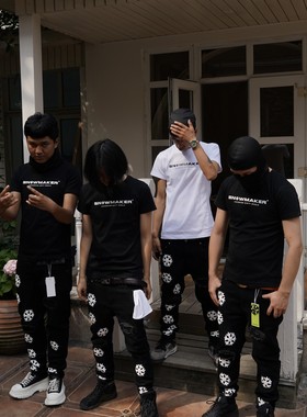 SNOWMAKER美式潮流嘻哈RAPPER修身弹力雪花破坏牛仔裤