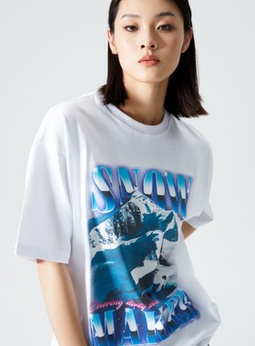 SNOWMAKER美式休闲潮流雪山印花纯棉男女情侣夏季短袖