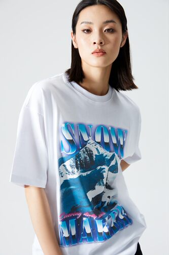 SNOWMAKER美式休闲潮流雪山印花纯棉男女情侣夏季短袖