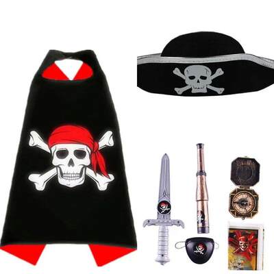 Boy Party Clothes Skull Pirate Cape Cosplay Costume