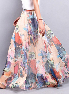 Bohemian printed high waisted beach dress  印花高腰沙滩长裙