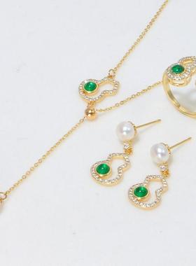 European and American gourd pearl necklace ring earrings thr
