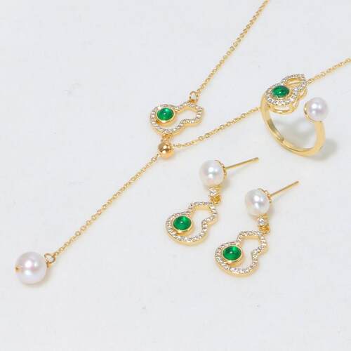 European and American gourd pearl necklace ring earrings thr