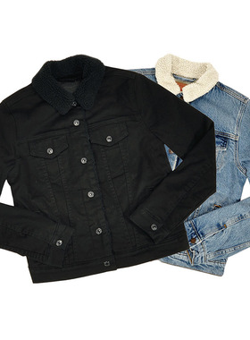 Levi's李维斯女士仿羊羔绒牛仔夹克加厚加绒外套棉衣36136-0000