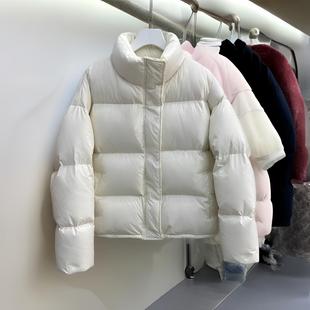 羽绒服女短款95白鸭绒显高新款立领小个子黑色加厚面包服保暖外套