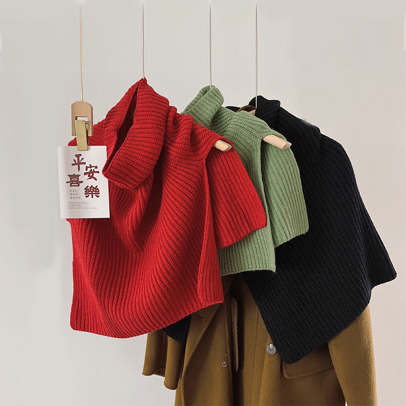 披肩女秋冬季外搭保暖套头围脖针织坎肩百搭洋气马甲背心时尚脖套