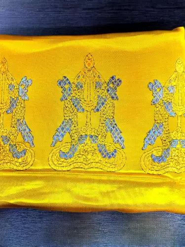 Средний и высококачественный утолщенной вышивку восемь сокровищ и пятицветный монгольский тибетский шарф-шарф с этикет