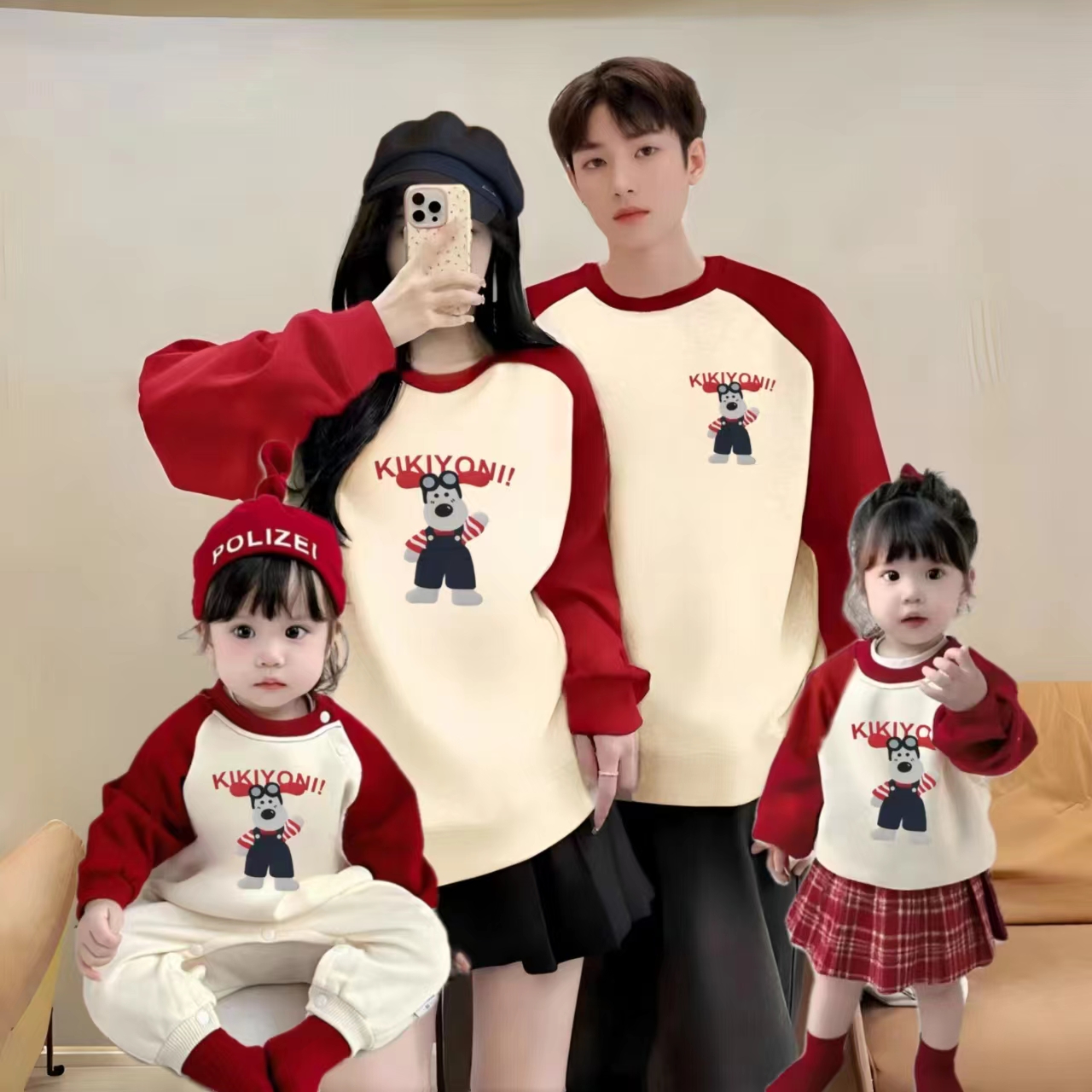 婴儿亲子装一家三口卫衣字母T恤秋冬时尚婴儿白天周岁家庭装潮流
