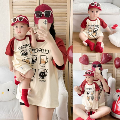 婴儿亲子装夏装一家三口四口百天周岁母子母女t恤卡通男女宝拍照