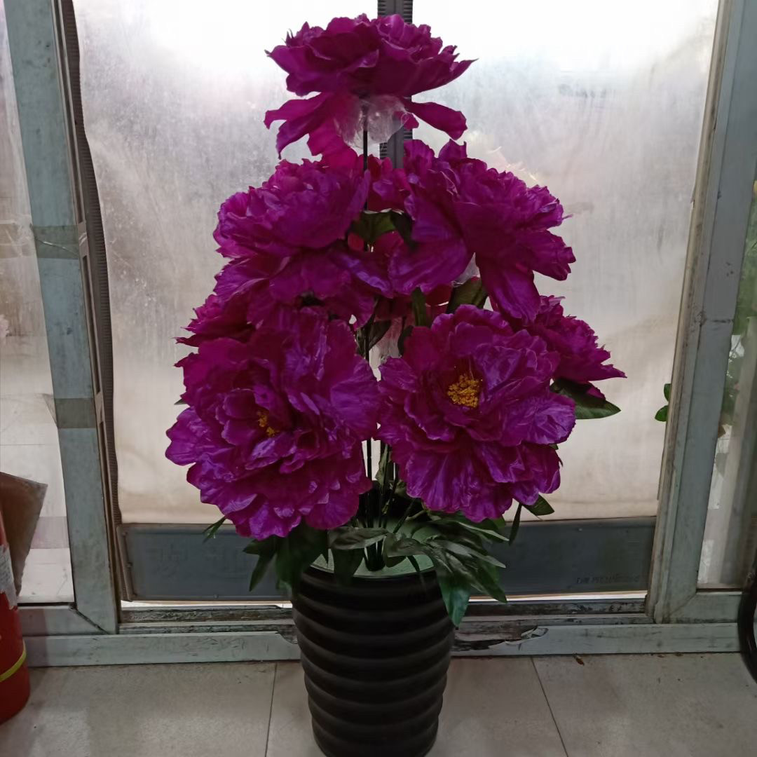 新品仿真9头牡丹花绢花塑料花假花装饰花供佛祭祀用花风水摆放花