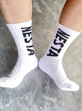 男NESTA字母休闲运动袜子毛巾底棉袜加厚中高筒袜篮球袜街头潮袜