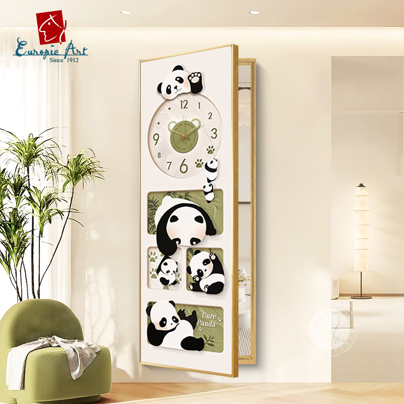 隐藏式全身镜开门式穿衣镜入户装饰画推拉翻开可关闭镜子钟表壁画