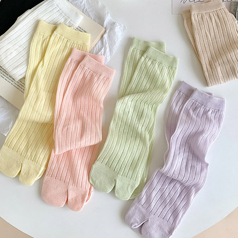 猪蹄袜棉分趾透气女竖条纹
