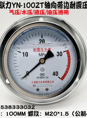 上海联力YN100ZT轴向带边耐震压力表M20*1.5油压表1 1.6 25 40MPA