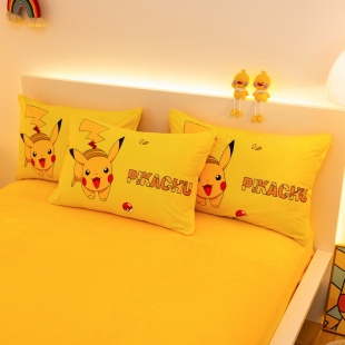冬季加绒冬天珊瑚牛奶绒一对套装儿童男孩卡通皮卡丘枕套枕头毛绒
