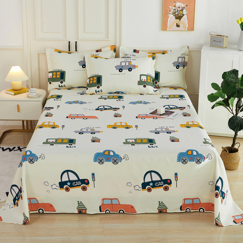 床单单件纯棉儿童男童卡通男孩单人春秋全棉被单小汽车单品垫单子