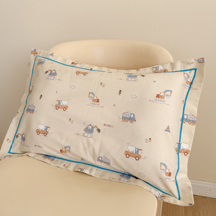卡通挖掘机纯棉儿童男孩枕套幼儿园30x50小学生35x55枕头套4874cm