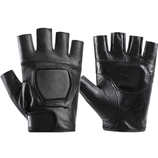 羊皮半指手套男骑行机车开车户外战术登山健身搏击露指真皮摩托车