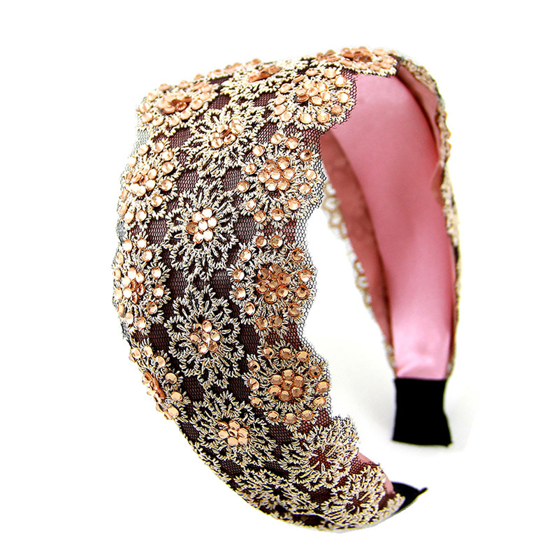 气质宽边发箍蕾丝水钻花边发卡压发成人女头饰带齿防滑头箍