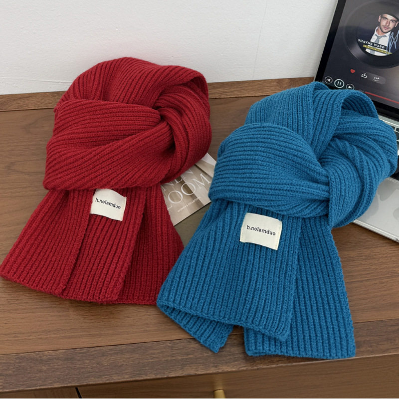 北极绒伦敦蓝围巾秋冬韩版高级感针织毛线保暖围脖男女学生百搭红