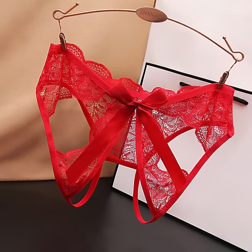 性感蕾丝镂空透明免脱大码内裤女