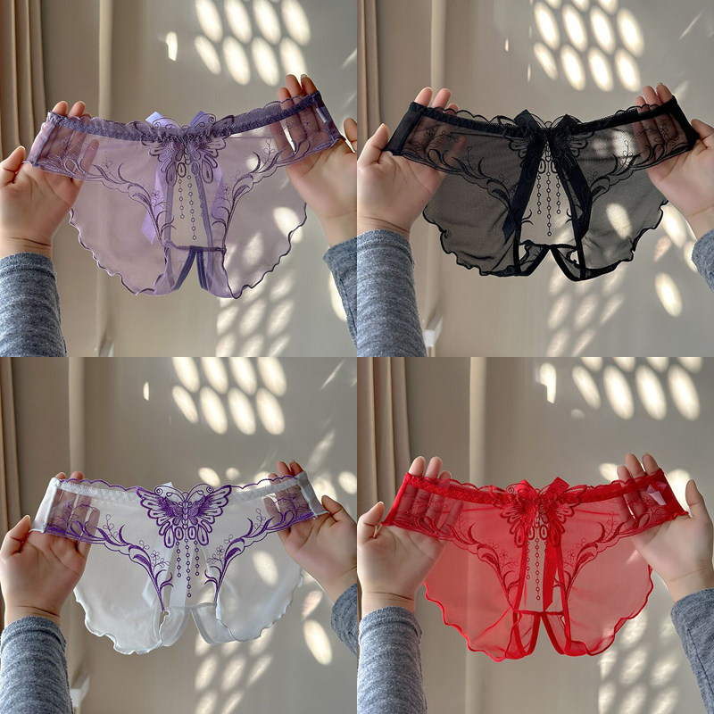 性感勾人蕾丝开档内裤女新款禁欲系高级透明诱惑老公免脱三角裤薄