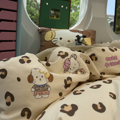 美式时尚豹纹猫咪床上四件套